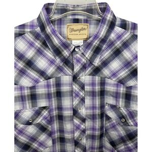 Wrangler Western Shirts Men's 3XL Purple Plaid Short Sleeve Pearl Snap Button Up